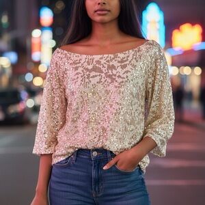 VTG Banana Republic Tiny Gold Sequin Blouse Top Womens Size 6